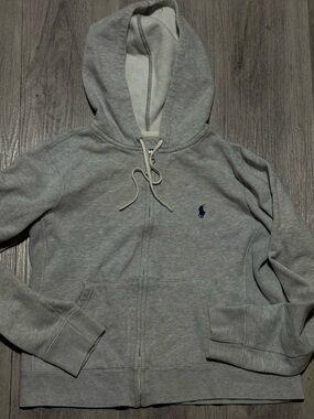 Ralph Lauren Light Gray Zip-Up Hoodie with Navy Pony